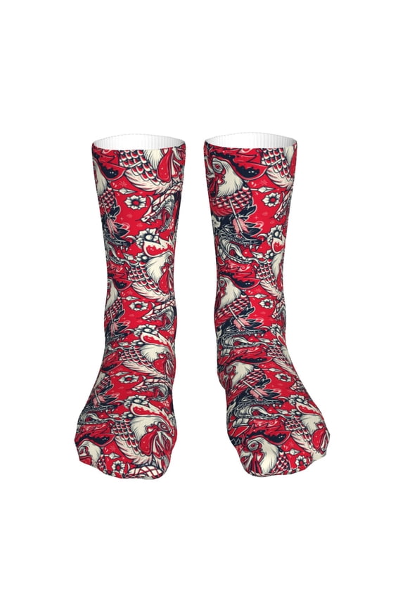 Rooster Head Print Fashion No Heel Casual Crew Socks Cushioned Breathable for Men Women - Moisture wicking,Not easy to fade Suitable for daily