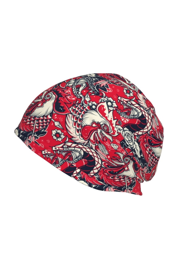 Rooster Head Print Knit Hat,Winter Beanie for Men Women, Beanie Soft Warm Ski Stocking Cuffed Cap