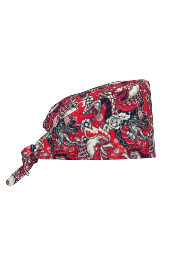 Rooster Head Print Men Women Adjustable Working Cap with Button Unisex Hats Sweatband