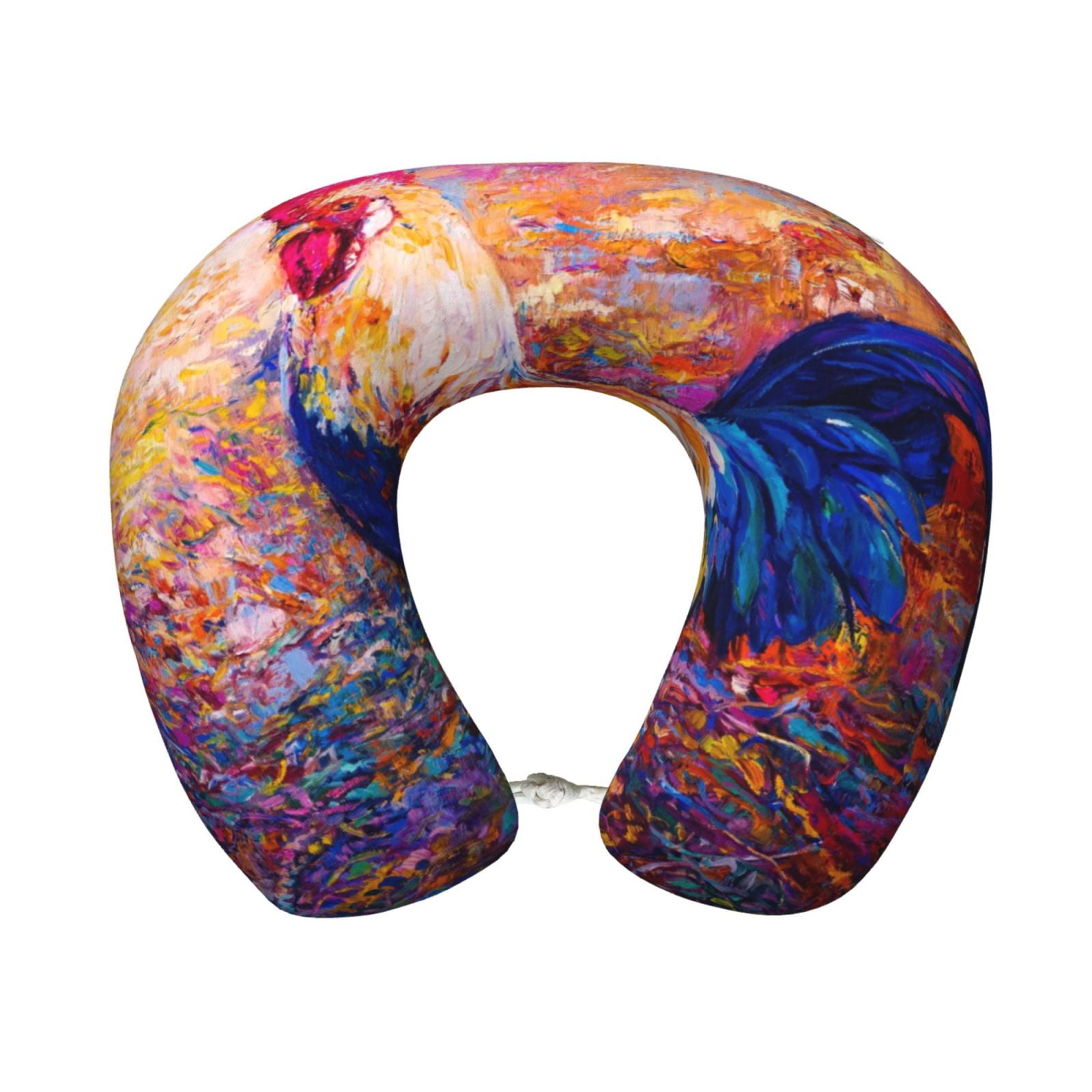 Xecao Rooster Oil Painting Print Memory Foam Cervical Neck Pillow Versatile U-Shaped Pillows for Home,Office,Camping,Travelling,Soft Washable Cover