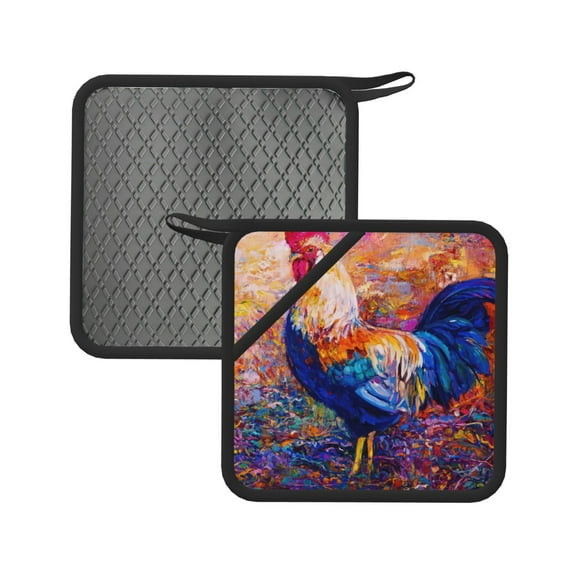 Xecao Rooster Oil Painting for Silicone Trivet Mats - Heat Resistant Pot Holders, Multipurpose Non-Slip Hot Pads