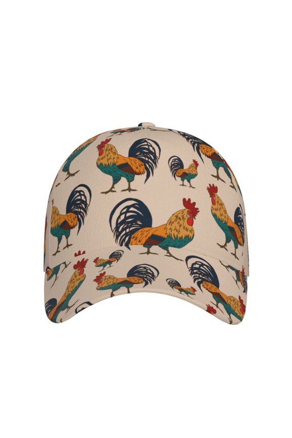 Rooster for Baseball Cap: Unisex, crafted from classic polyester twill fabric, featuring a soft unconstructed design