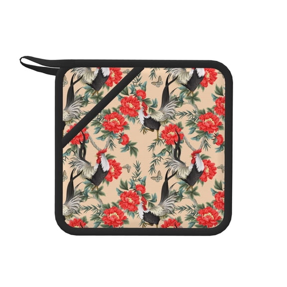 Xecao Roosters And Peonies Flowers for Silicone Trivet Mats - Heat Resistant Pot Holders, Multipurpose Non-Slip Hot Pads