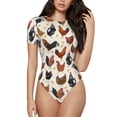 thumbnail image 1 of The Xecao Roosters and Chickens Women's Crew Neck Body Suit, a short-sleeved bodysuit and basic swimsuit, both comfort and style for dating and daily life, 1 of 9