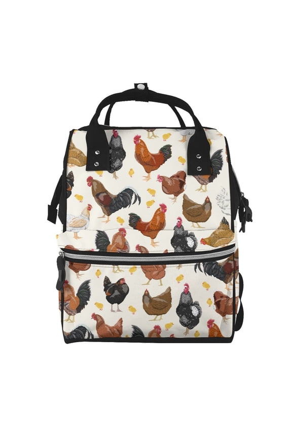 Roosters and Chickens print Large Capacity Nappy Bag is a multi-functional waterproof travel backpack, perfect as a nursing bag or mummy backpack for women