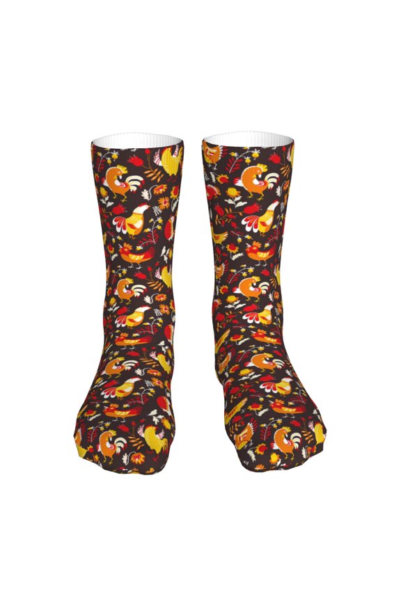 Roosters Print Fashion No Heel Casual Crew Socks Cushioned Breathable for Men Women - Moisture wicking,Not easy to fade Suitable for daily