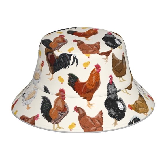 Xecao Roosters and Chickens Print Men and Women Night Reflective Hat Runner Cap Visor Bucket Hat Boonie Cap