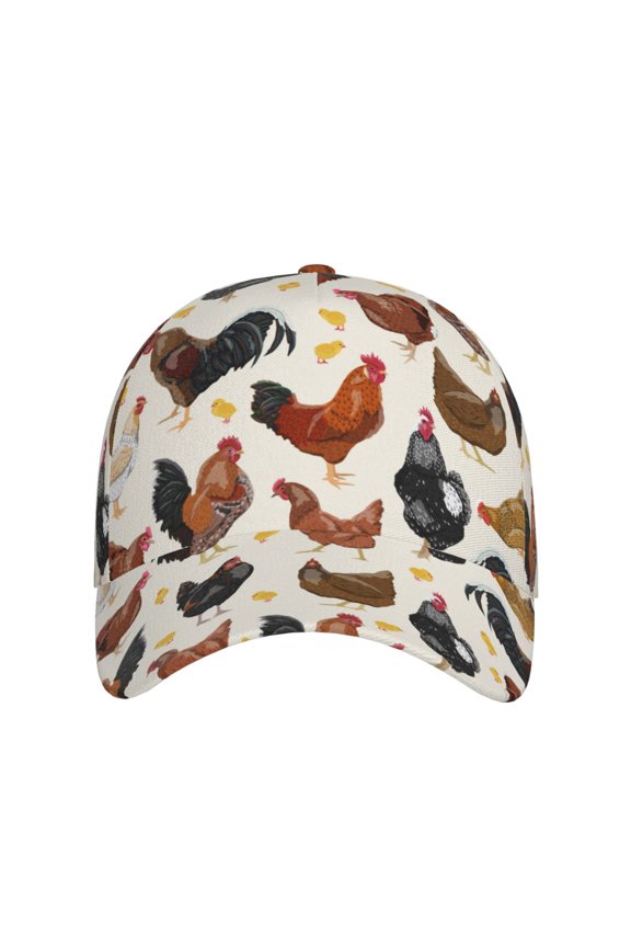 Roosters and Chickens for Baseball Cap: Unisex, crafted from classic polyester twill fabric, featuring a soft unconstructed design