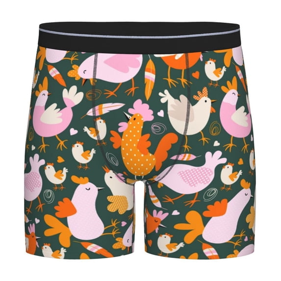 Xecao Roosters and Chicks Print Boxer Briefs for Men's Stretch Moisture-Wicking Underwear, Mid-Rise Classics breathable fabric
