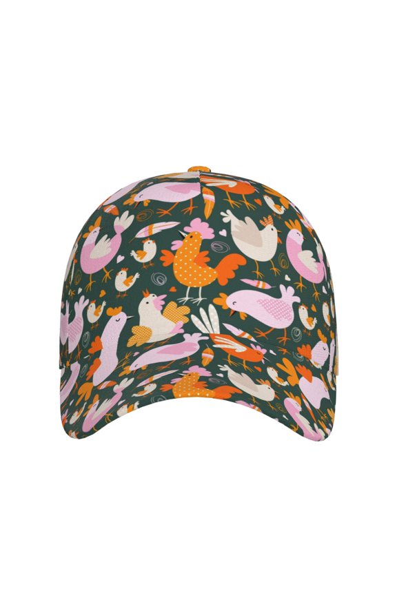Roosters and Chicks for Baseball Cap: Unisex, crafted from classic polyester twill fabric, featuring a soft unconstructed design