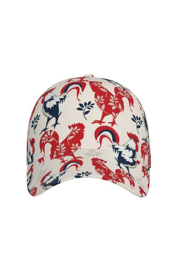 Roosters for Baseball Cap: Unisex, crafted from classic polyester twill fabric, featuring a soft unconstructed design