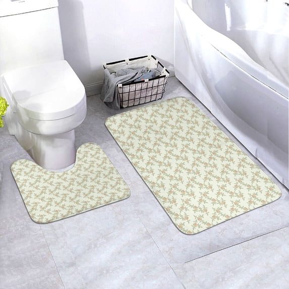 Xecao Rose (2) 2-Piece Vintage Seamless Anti-Skid Mat Set, featuring a stylish pattern for a safe and elegant toilet rug experience