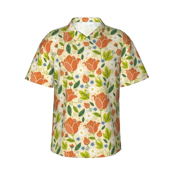 Xecao Rose Daisy print Hawaiian shirt - a stylish short-sleeve button-down for men, perfect for casual beach and tropical outings.