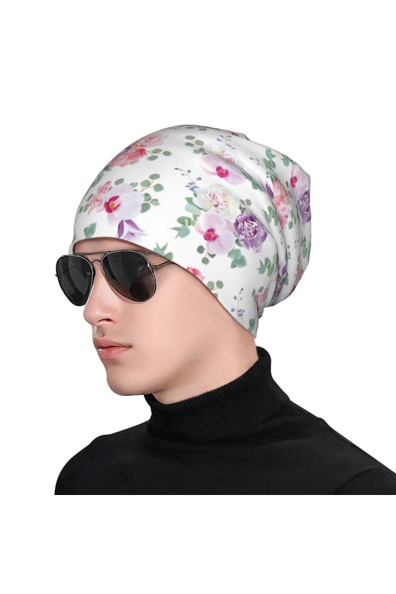 Rose Flower B Print Beanie Knitted Hat for Men Women, Winter Fashion Knit Cuffed Caps Unisex
