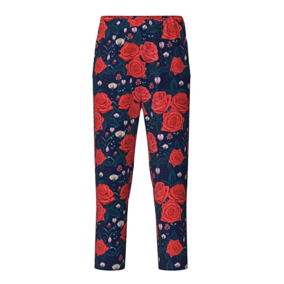 Xecao Rose Flower Print Teenagers' Pajama Pants Long Sleep Pants Soft Elastic Waist Pajama Bottoms Elastic waist with 2 Pockets 5-16 Years-Small