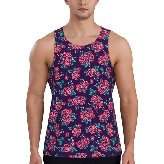 Xecao Rose Flowers Men's Tank Top Workout Quick Dry Sleeveless Gym Jogging Muscle Shirts Summer Swim Beach Tops