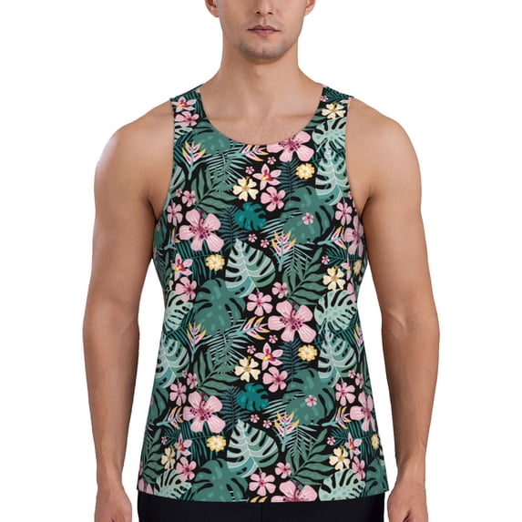 Xecao Rose Flowers Men's Tank Top Workout Quick Dry Sleeveless Gym Jogging Muscle Shirts Summer Swim Beach Tops
