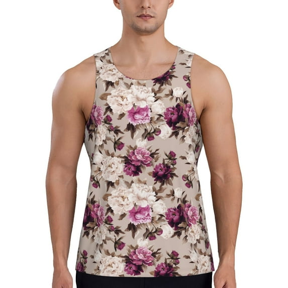 Xecao Rose Flowers Men's Tank Top Workout Quick Dry Sleeveless Gym Jogging Muscle Shirts Summer Swim Beach Tops
