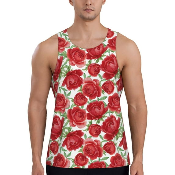 Xecao Rose Flowers Men's Tank Top Workout Quick Dry Sleeveless Gym Jogging Muscle Shirts Summer Swim Beach Tops