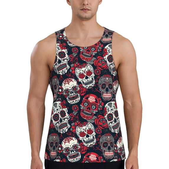 Xecao Rose Flowers Men's Tank Top Workout Quick Dry Sleeveless Gym Jogging Muscle Shirts Summer Swim Beach Tops