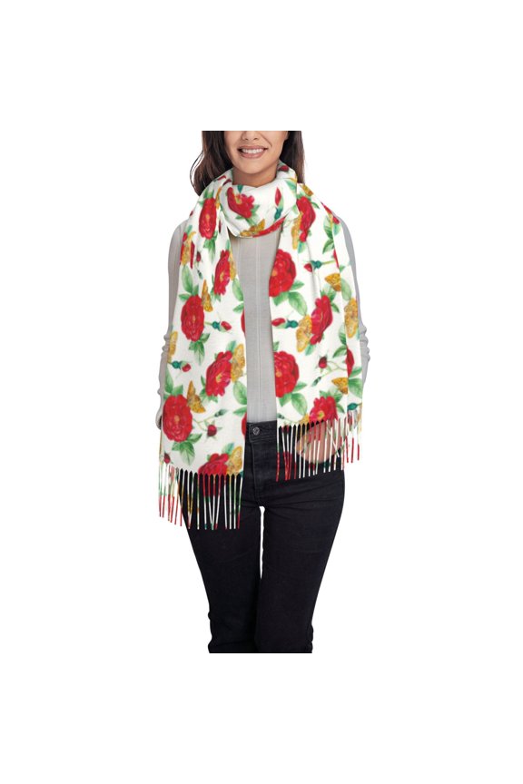 Rose Flowers Pattern Womens Winter Scarf Fall Scarf Oversized Large Scarf for Women Warm Shawl Wrap