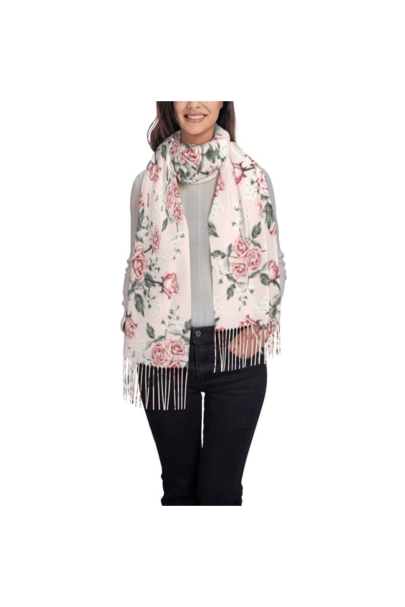 Rose Flowers Pattern Womens Winter Scarf Fall Scarf Oversized Large Scarf for Women Warm Shawl Wrap