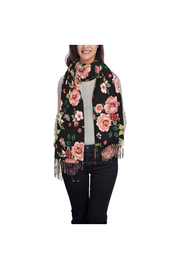 Rose Flowers Pattern Womens Winter Scarf Fall Scarf Oversized Large Scarf for Women Warm Shawl Wrap