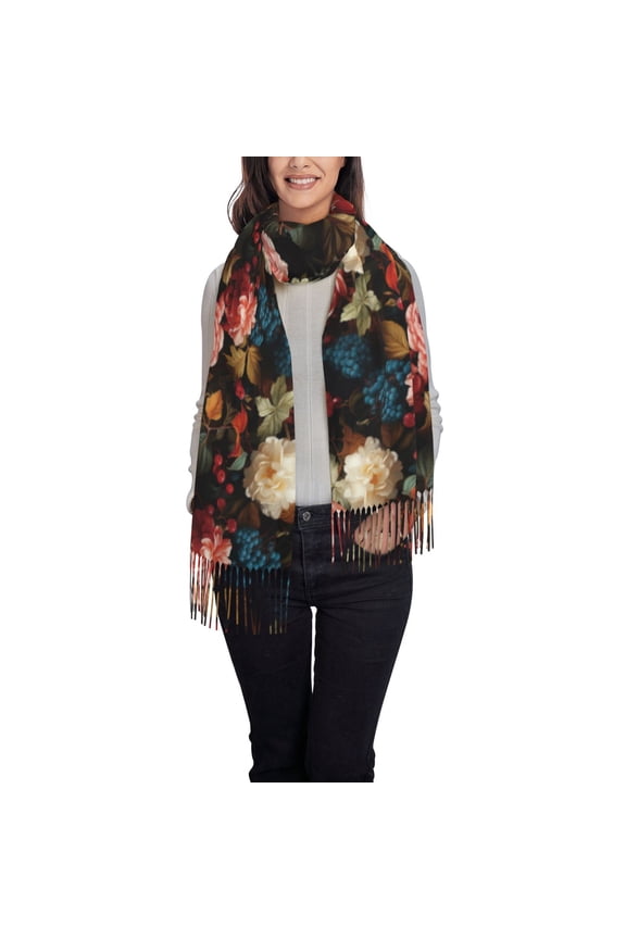Rose Flowers Pattern Womens Winter Scarf Fall Scarf Oversized Large Scarf for Women Warm Shawl Wrap