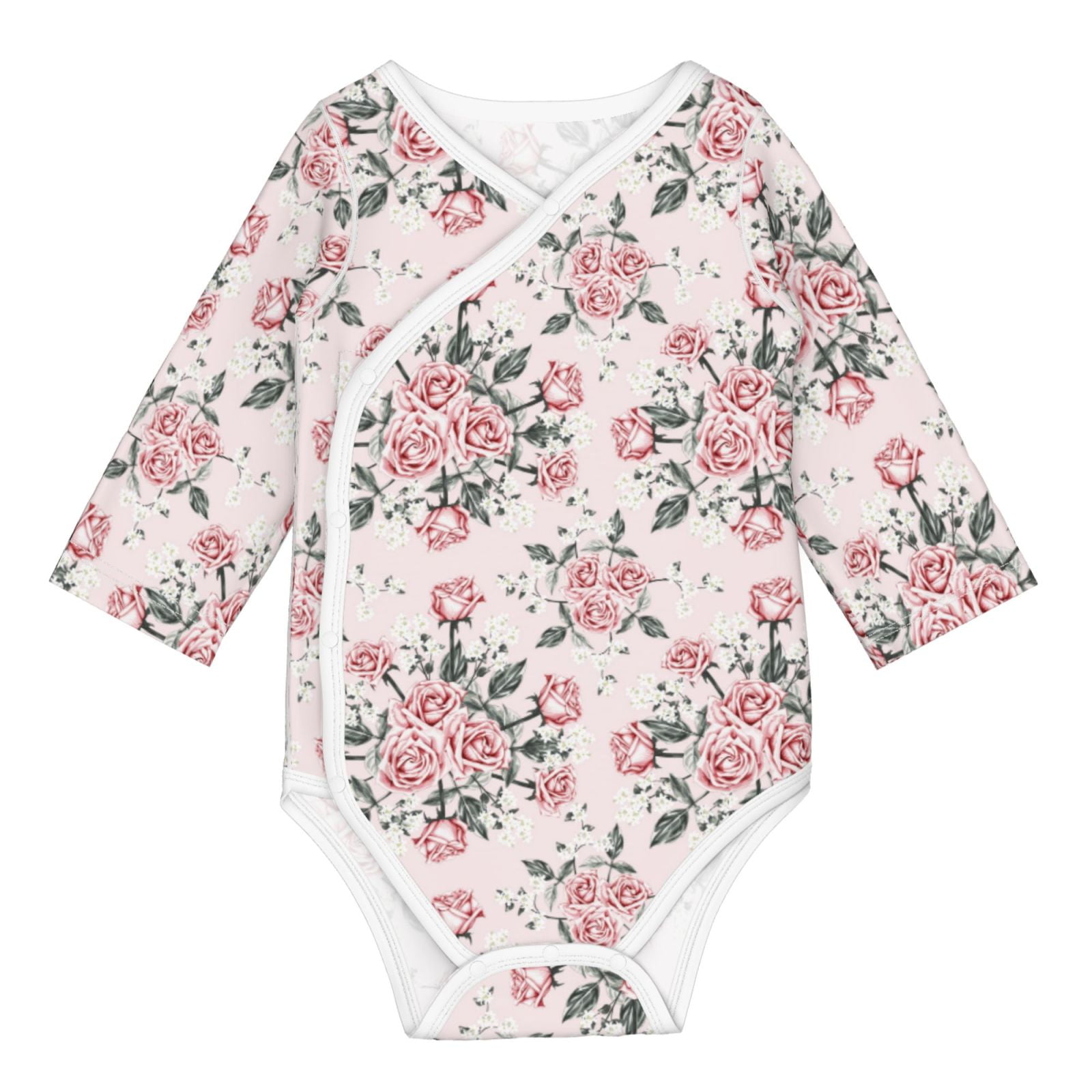 Xecao Rose Flowers Print Baby unisex-baby Cotton Long-sleeve Bodysuits-2 Years
