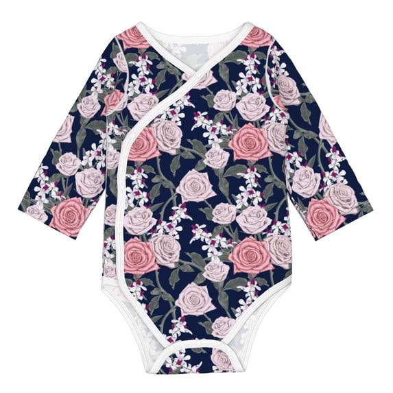 Xecao Rose Flowers Print Baby unisex-baby Cotton Long-sleeve Bodysuits-6 Months