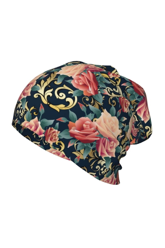 Rose Flowers Print Beanie Hat Toddler Girls Boys, Baby Hats Winter Warm Knitted Thermal, Kids Winter Caps
