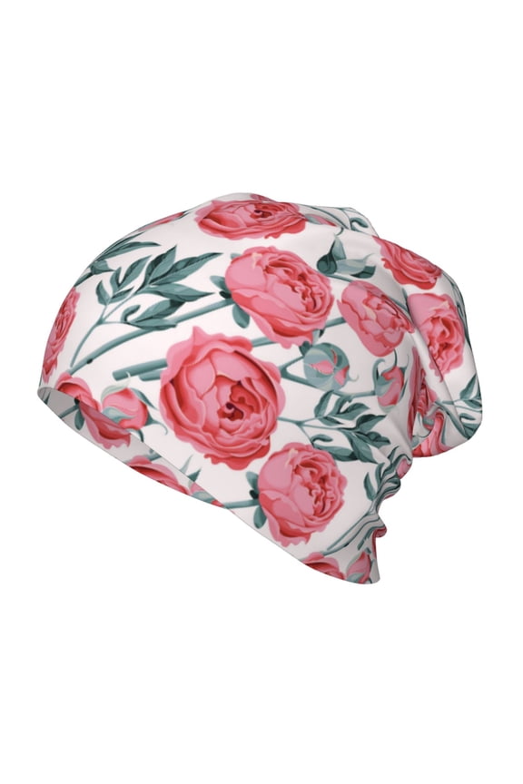 Rose Flowers Print Beanie Hat Toddler Girls Boys, Baby Hats Winter Warm Knitted Thermal, Kids Winter Caps