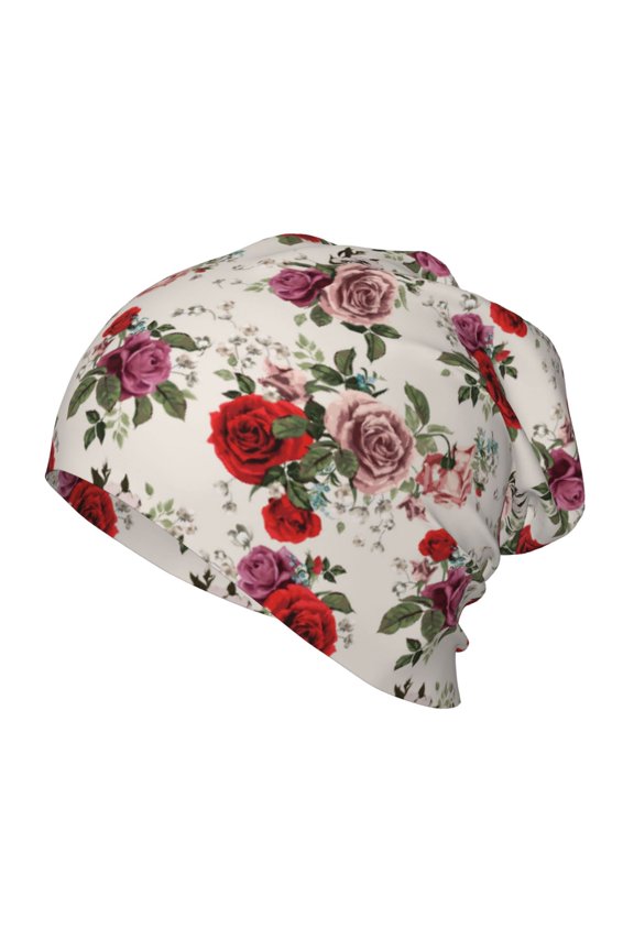 Rose Flowers Print Beanie Hat Toddler Girls Boys, Baby Hats Winter Warm Knitted Thermal, Kids Winter Caps