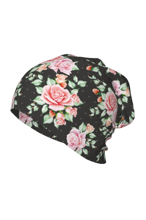 Rose Flowers Print Beanie Hat Toddler Girls Boys, Baby Hats Winter Warm Knitted Thermal, Kids Winter Caps