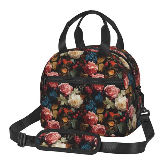 Xecao Rose Flowers Print Insulated Lunch Box, Lunch Cags Lunch Bag Featuring An Adjustable Shoulder Strap