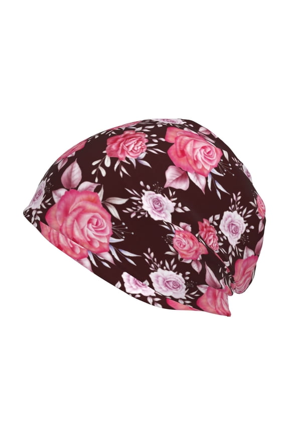 Rose Flowers Print Knit Hat,Winter Beanie for Men Women, Beanie Soft Warm Ski Stocking Cuffed Cap