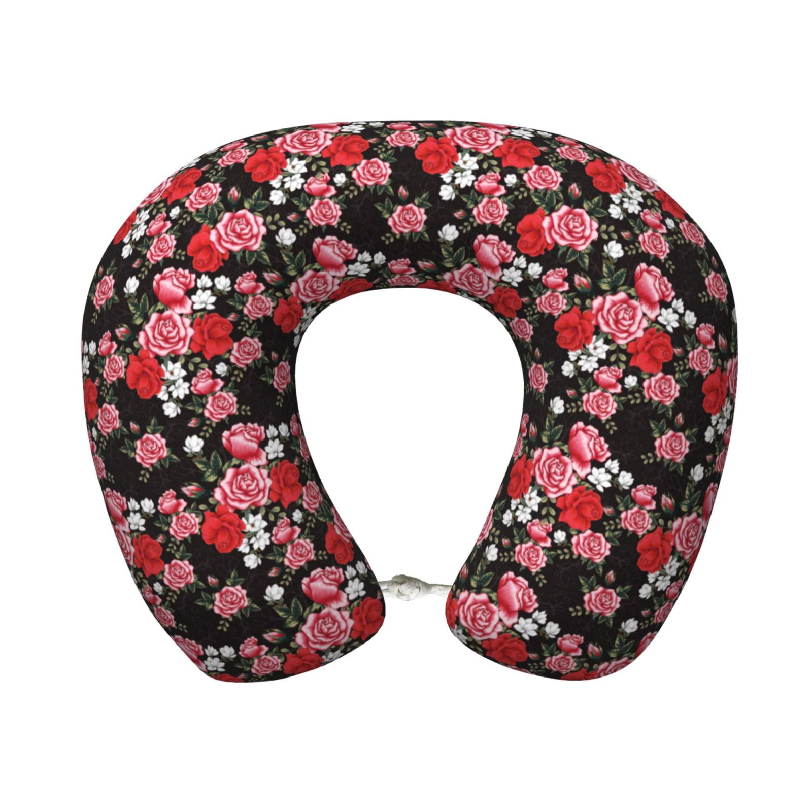 Xecao Rose Flowers Print Memory Foam Cervical Neck Pillow Versatile U-Shaped Pillows for Home,Office,Camping,Travelling,Soft Washable Cover
