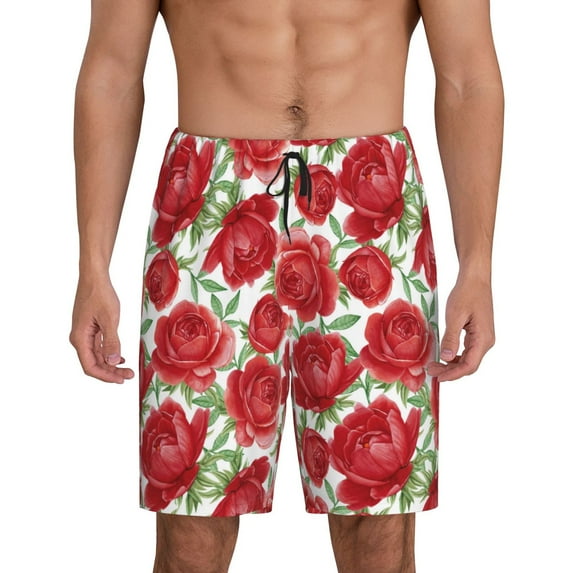 Xecao Rose Flowers Print Men's Sleepwear Shorts Pajama Bottom Lounge Short nightwear with Convenient Pockets for Relaxed Home Wear-3X-Large