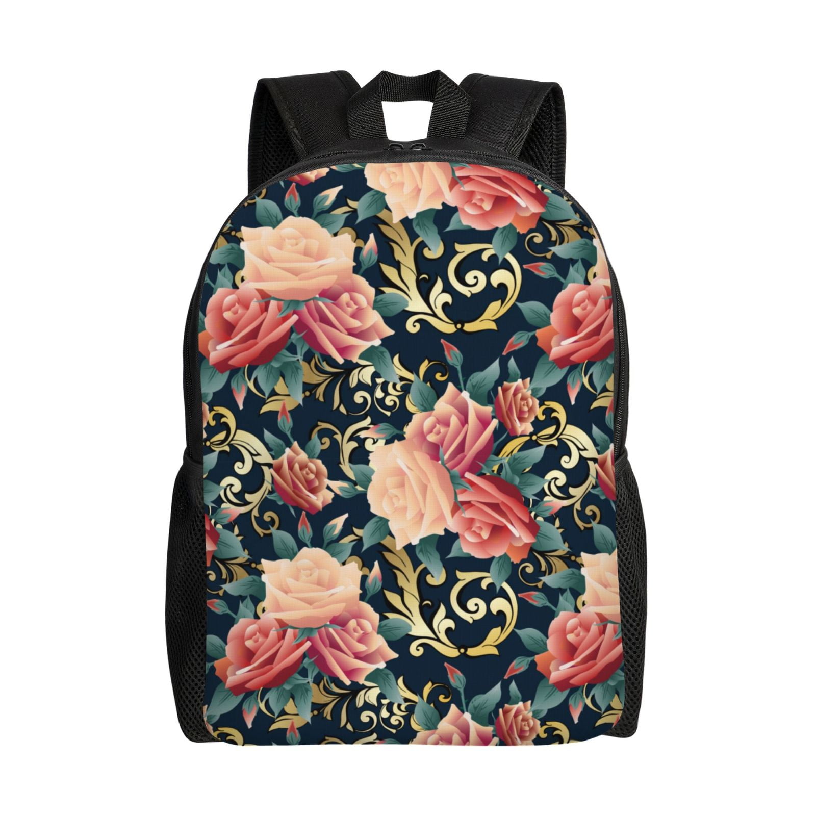 Xecao Rose Flowers Print School Backpack with Laptop Compartment Small Travel Laptop Backpack for Women Men Waterproof College Backpack Simple School Bag