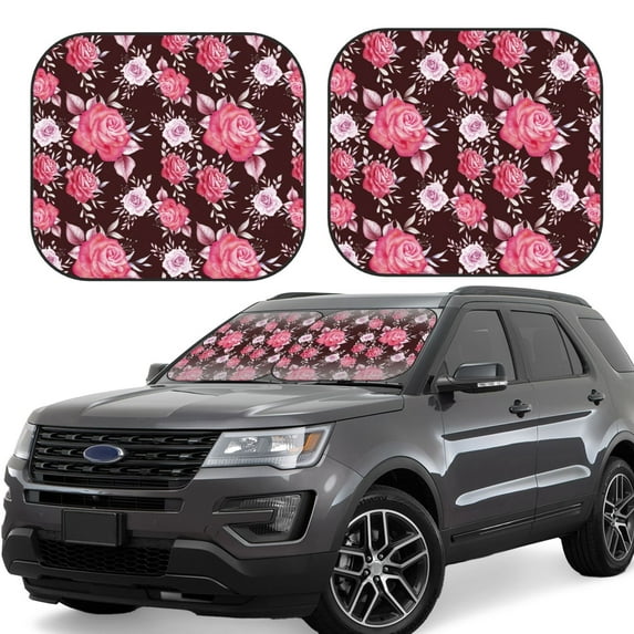 Xecao Rose Flowers for Foldable Car Sun Shades (2-Pack) offer sun protection with an easy-fold design for convenient windshield shading.