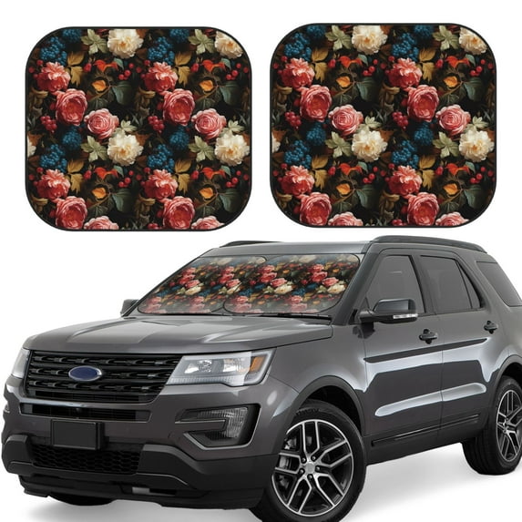Xecao Rose Flowers for Foldable Car Sun Shades (2-Pack) offer sun protection with an easy-fold design for convenient windshield shading.