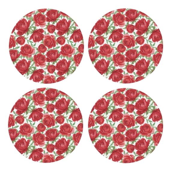 Xecao Rose Flowers for MDF Cork Coaster 4 Pcs,Drink Coasters,Suit for House Warming Gifts New Home ,Coffee Table Decor-Round Shape