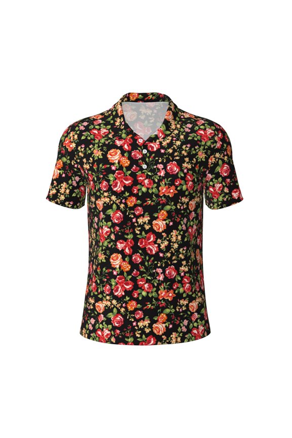 Rose Flowers for Mens' Casual Short Sleeve Button-Down Polo Shirts for a Classic Golf Look