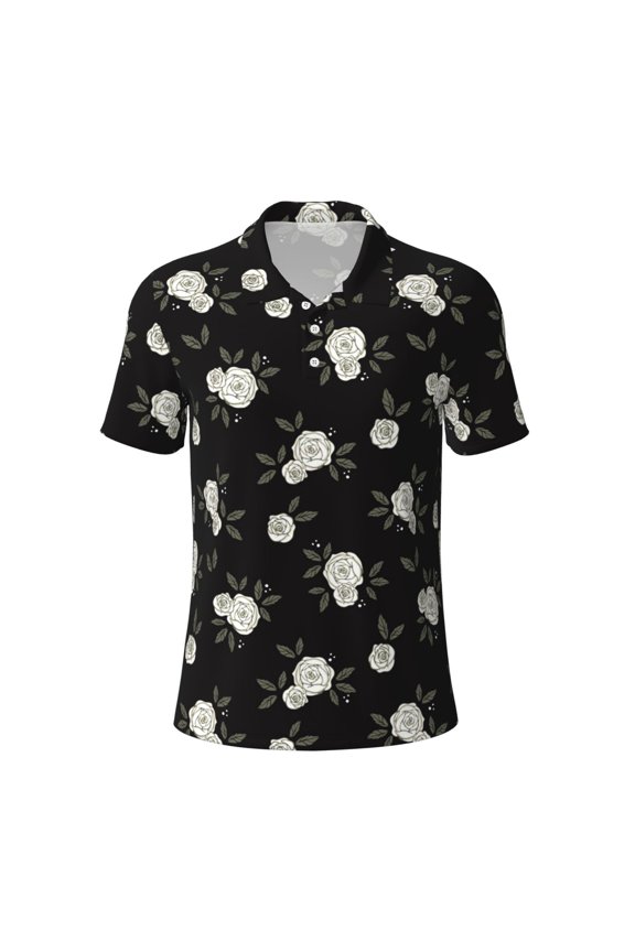 Rose Flowers for Mens' Casual Short Sleeve Button-Down Polo Shirts for a Classic Golf Look