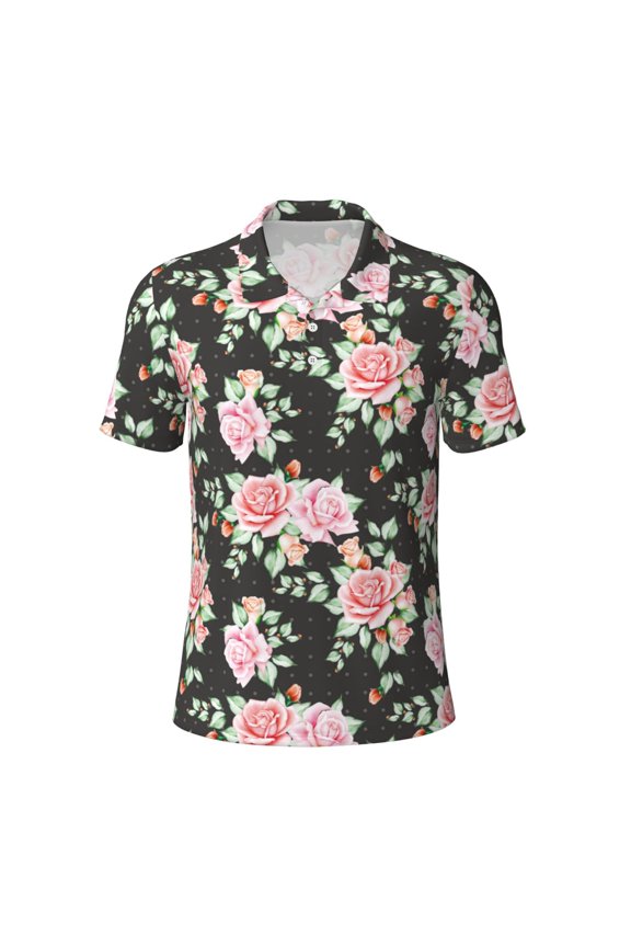 Rose Flowers for Mens' Casual Short Sleeve Button-Down Polo Shirts for a Classic Golf Look
