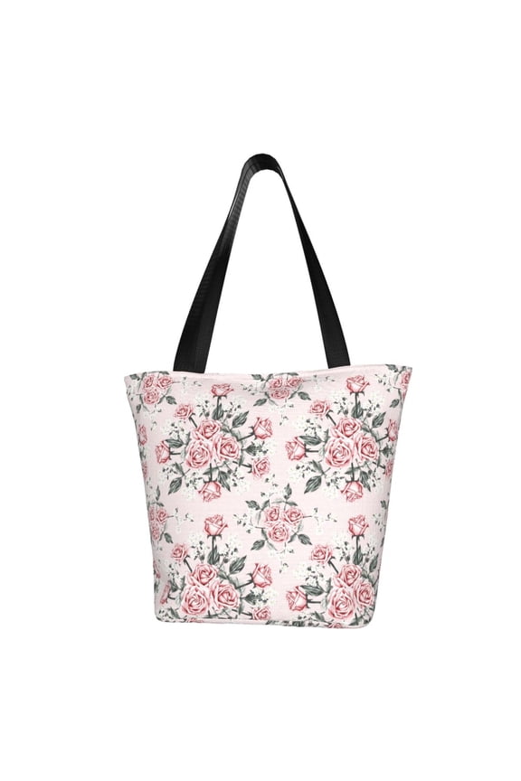 Rose Flowers for Tote Bag for Women -Tote Shoulder Bag with A Little Pocket Inside, Perfect for Travel and Work.