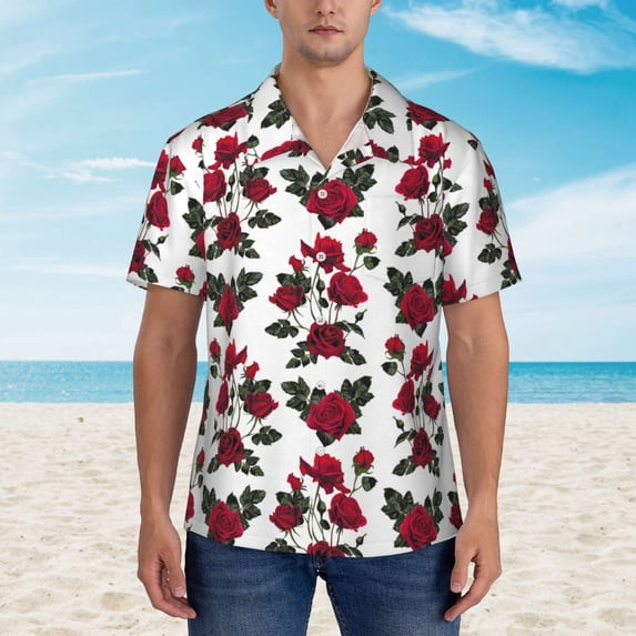 Xecao Rose Flowers print Hawaiian shirt - a stylish short-sleeve button-down for men, perfect for casual beach and tropical outings.