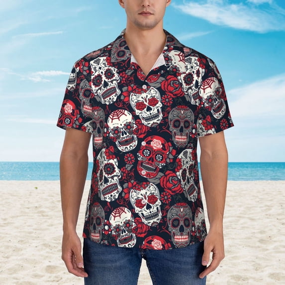 Xecao Rose Flowers print Hawaiian shirt - a stylish short-sleeve button-down for men, perfect for casual beach and tropical outings.