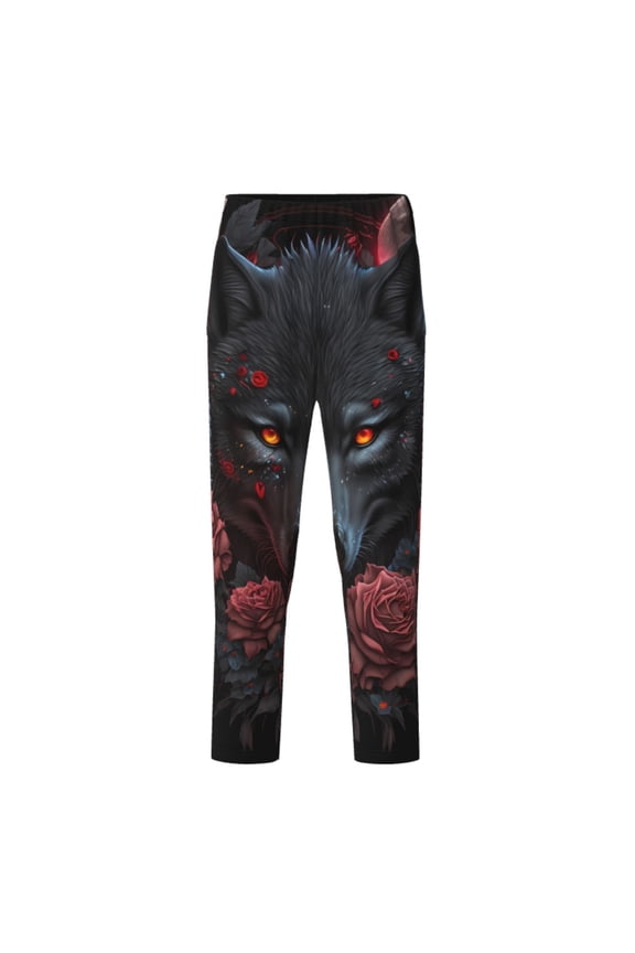 Rose Full Moon Black Wolf Print Teenagers' Pajama Pants Long Sleep Pants Soft Elastic Waist Pajama Bottoms Elastic waist with 2 Pockets 5-16 Years-Medium