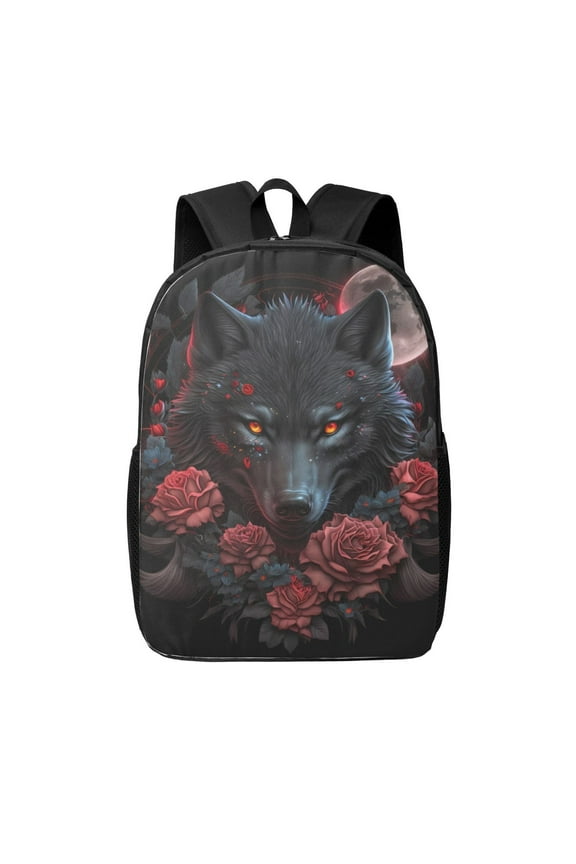 Rose Full Moon Black Wolf print Travel Backpack, Large Computer Backpack for Men Women, College School Rucksack Book Bag